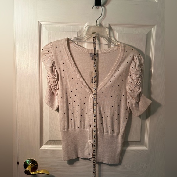 Worthington White Button Up Sweater w/ Polka Dots - Picture 2 of 4